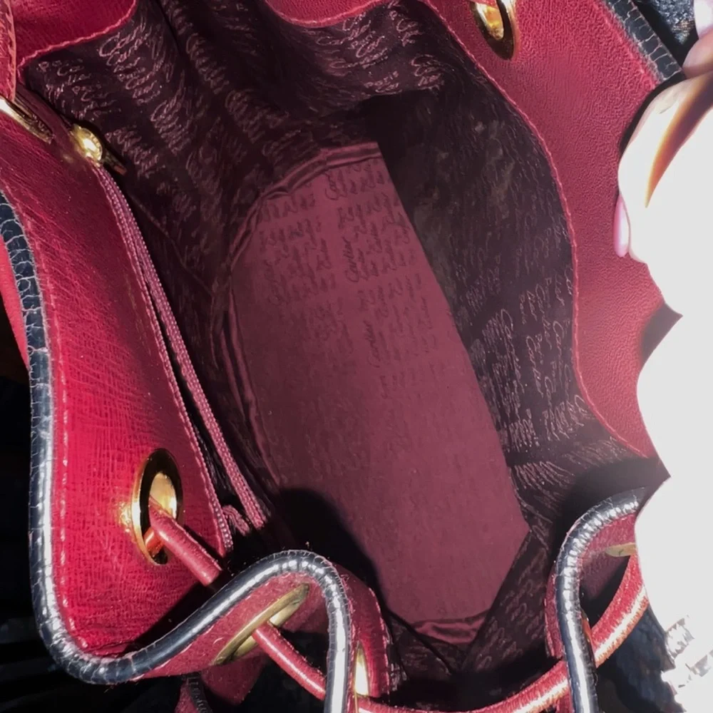 CARTIER Ox Blood Burgundy Rouge Leather Drawstring Bucket Bag -VINTAGE OLD MONEY - Picture 3 of 8